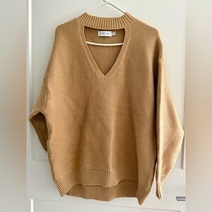 Petal & Pup Camel V-Neck Sweater